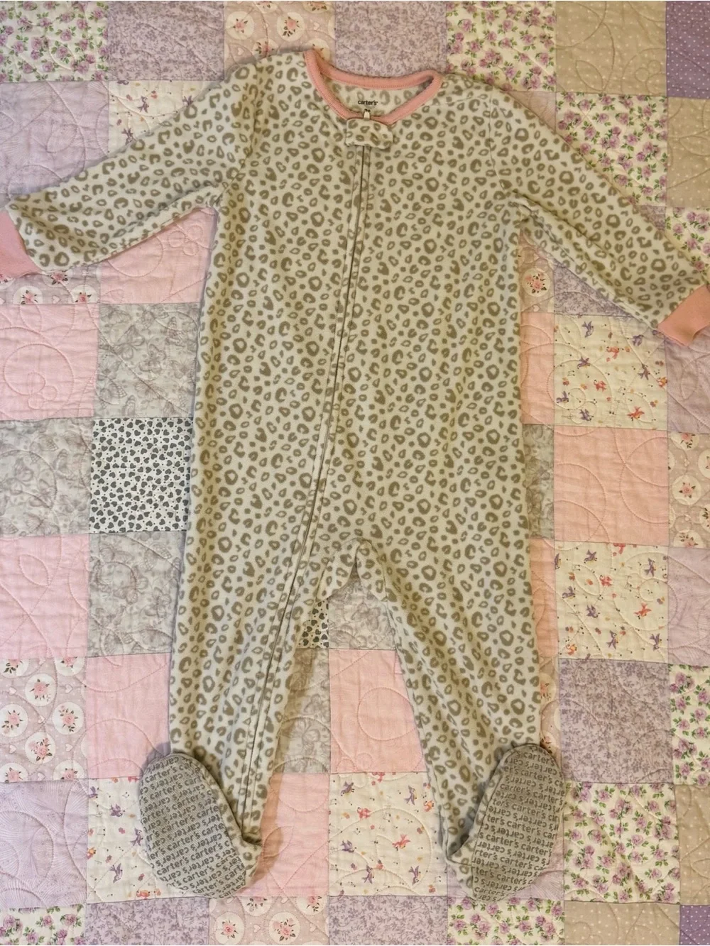 Carter's Beige Leopard Print & Purple Penguin Footed Pajamas